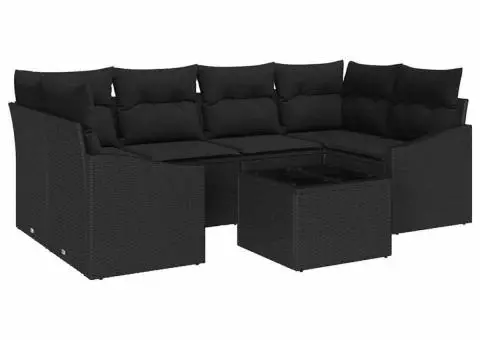 Set de canapea pentru grădină , 7 piese, cu perne, Negru, Poliratan - 2/5