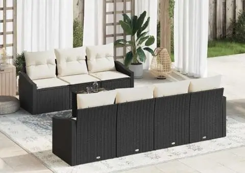 Set de canapele de grădină cu 8 piese cu perne, ratan poli negru - 1/5