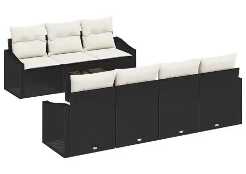 Set de canapele de grădină cu 8 piese cu perne, ratan poli negru - 2/5