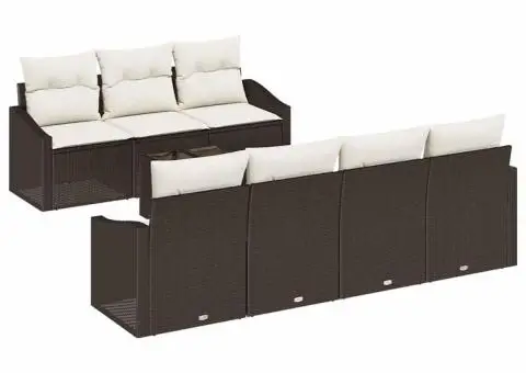 Set de canapea de grădină cu 8 piese și perne maro din ratan - 2/5