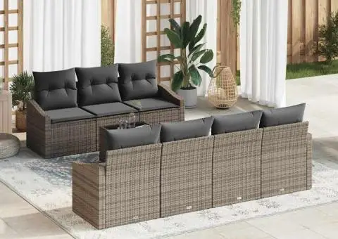 Set de canapea pentru grădină cu 8 piese și perne gri din ratan lucios - 1/5
