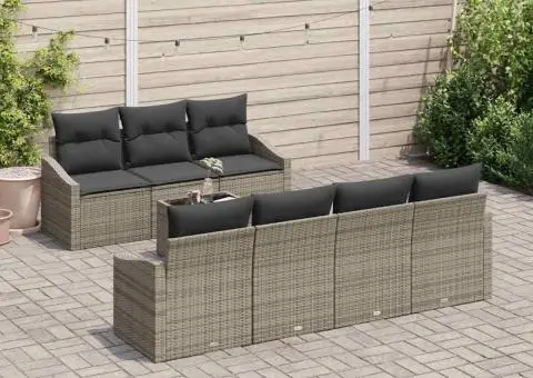 Set de canapea pentru grădină cu 8 piese și perne gri din ratan lucios - 3/5