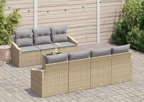 Set Canapele Grădină 8 Piese cu Pernă Bej Rattan Poliester - 3/5