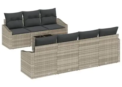 Set Canapele Grădină cu 8 Piese și Perne Poli Ratan Gri Deschis - 2/5