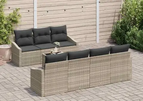 Set Canapele Grădină cu 8 Piese și Perne Poli Ratan Gri Deschis - 3/5