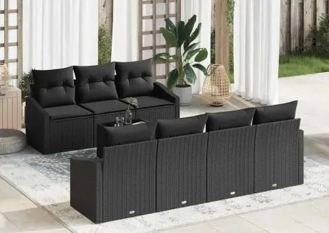 Set de canapele pentru grădină cu perne 8 piese ratan sintetic negru - 1/5