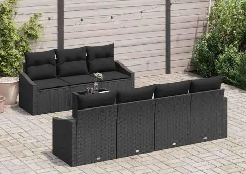 Set de canapele pentru grădină cu perne 8 piese ratan sintetic negru - 3/5
