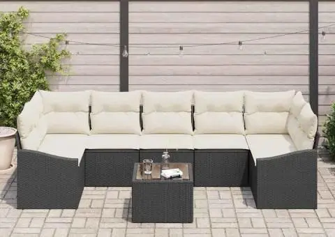 Set Canapea Grădină 8 Piese cu Perne Poliratan Negru - 3/5