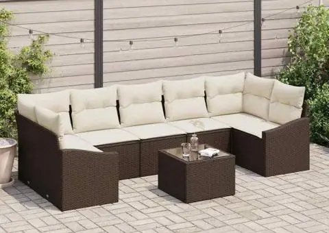 Set canapea de grădină cu 8 piese cu perne maro din poliratan - 1/5