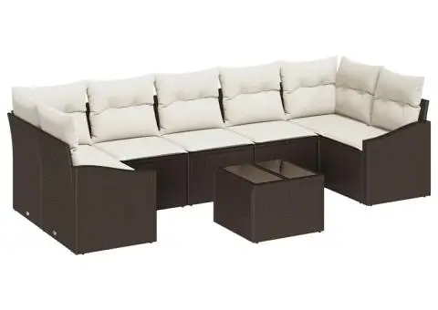 Set canapea de grădină cu 8 piese cu perne maro din poliratan - 2/5