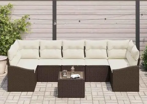 Set canapea de grădină cu 8 piese cu perne maro din poliratan - 3/5