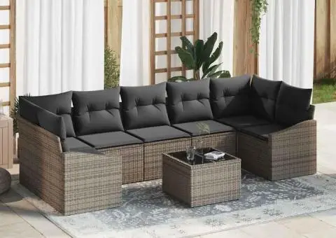 Set canapea grădină 8 piese cu perne gri din ratan poliesteric - 1/5
