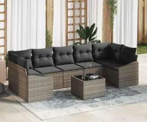 vidaXL Set canapea grădină 8 piese cu perne gri din ratan poliesteric