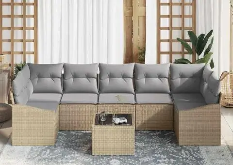 Set canapele grădină cu perne bej din ratan poli - 3/5