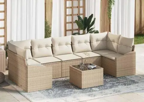 Set canapea de grădină cu perne Bej Poliratan - 1/5