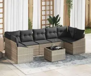 Set de Sofa de Grădină cu Perne Gri Deschis Poliratan