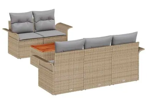 Set de Sofală cu 6 Piese cu Perne Bej Poliratan Acacia - 2/5