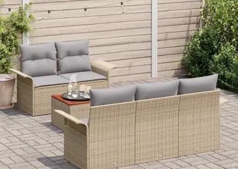 Set de Sofală cu 6 Piese cu Perne Bej Poliratan Acacia - 3/5