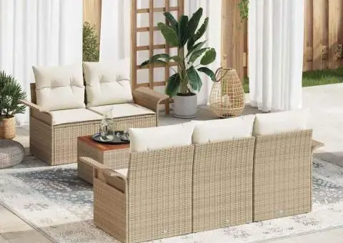 Set Canapea Grădină vitaXL 6 Piese cu Perne Bej Ratan Poli Acacia - 1/5