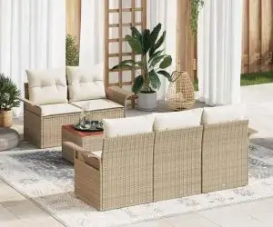 Set Canapea Grădină vitaXL 6 Piese cu Perne Bej Ratan Poli Acacia