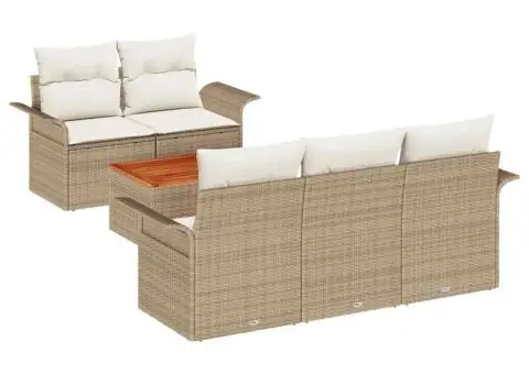 Set Canapea Grădină vitaXL 6 Piese cu Perne Bej Ratan Poli Acacia - 2/5