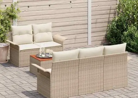 Set Canapea Grădină vitaXL 6 Piese cu Perne Bej Ratan Poli Acacia - 3/5