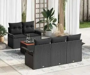 vidaXL Set de Canapele pentru Grădină cu Perne Negre Poliratan Acacia
