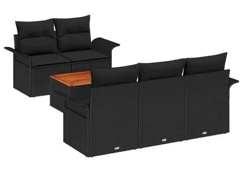Set de Canapele pentru Grădină cu Perne Negre Poliratan Acacia - 2/5