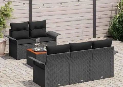 Set de Canapele pentru Grădină cu Perne Negre Poliratan Acacia - 3/5