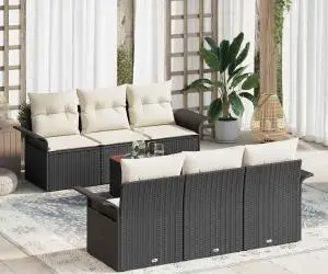 vidaXL Set canapea grădină cu perne Negru Poliratan Acacia