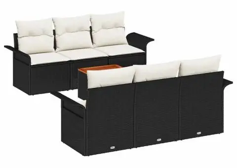 Set canapea grădină cu perne Negru Poliratan Acacia - 2/5