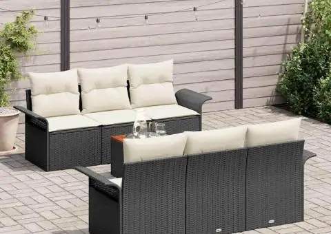 Set canapea grădină cu perne Negru Poliratan Acacia - 3/5