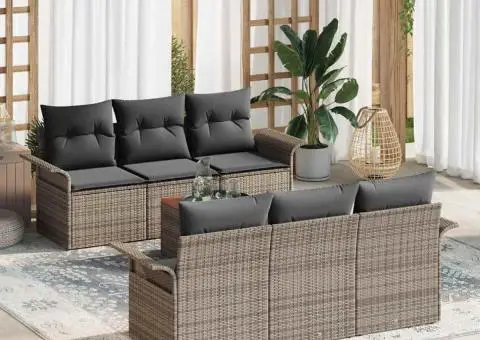 Set de Canapele de Grădină cu Pernuțe Gri Poliratan Acacia - 1/5