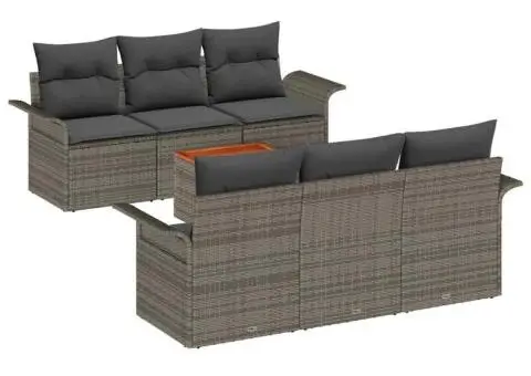 Set de Canapele de Grădină cu Pernuțe Gri Poliratan Acacia - 2/5