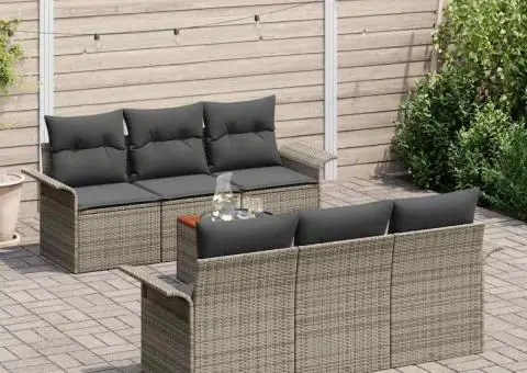 Set de Canapele de Grădină cu Pernuțe Gri Poliratan Acacia - 3/5