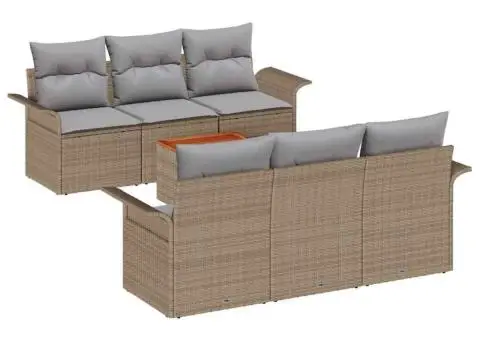 Set canapea de grădină cu 7 piese și perne din poliratan bej de acacia - 2/5