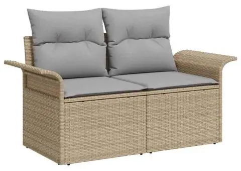 Set canapea de grădină cu 7 piese și perne din poliratan bej de acacia - 4/5