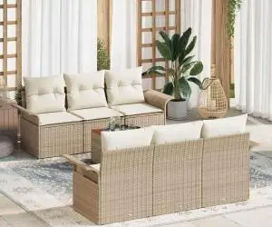 Set canapea grădină 7 piese cu perne bej din rattan poliesteric