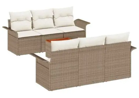 Set canapea grădină 7 piese cu perne bej din rattan poliesteric - 2/5