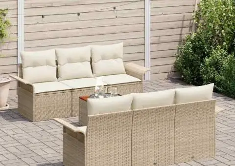 Set canapea grădină 7 piese cu perne bej din rattan poliesteric - 3/5