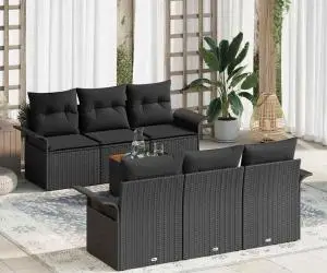 Set de Canapea pentru Grădină 7 Piese cu Perne Negru Poliratăn Acacia