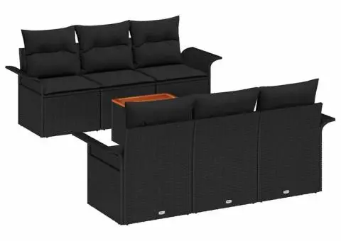 Set de Canapea pentru Grădină 7 Piese cu Perne Negru Poliratăn Acacia - 2/5