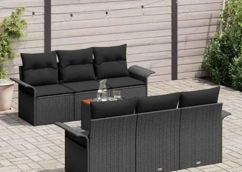 Set de Canapea pentru Grădină 7 Piese cu Perne Negru Poliratăn Acacia - 3/5