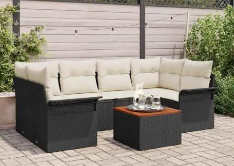 Set canapele grădină cu perne negre din rattan poli acacia - 1/5