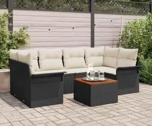 vidaXL Set canapele grădină cu perne negre din rattan poli acacia