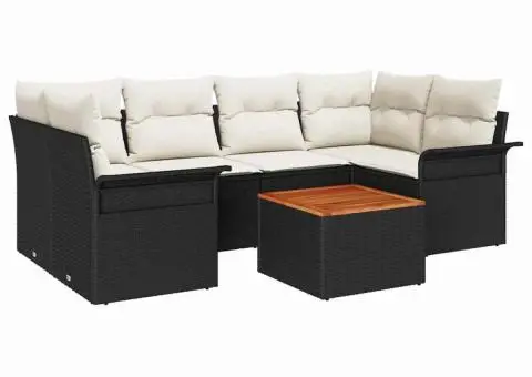 Set canapele grădină cu perne negre din rattan poli acacia - 2/5