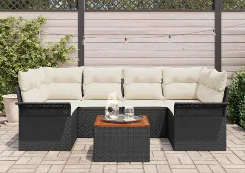 Set canapele grădină cu perne negre din rattan poli acacia - 3/5