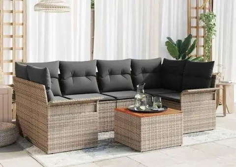 Set Canapea Grădină cu Perne Gri Poli Ratan Acacia - 1/5