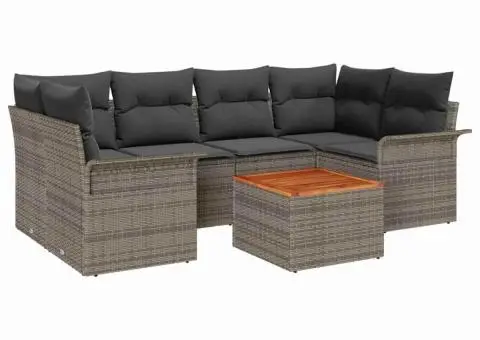 Set Canapea Grădină cu Perne Gri Poli Ratan Acacia - 2/5