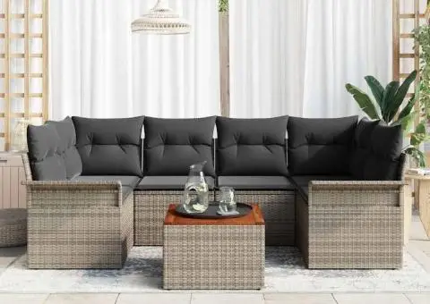 Set Canapea Grădină cu Perne Gri Poli Ratan Acacia - 3/5